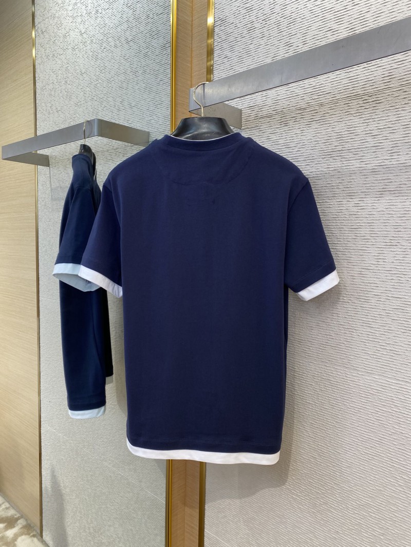 Prada Fake Double Layer Short Sleeve T-Shirt Navy 6