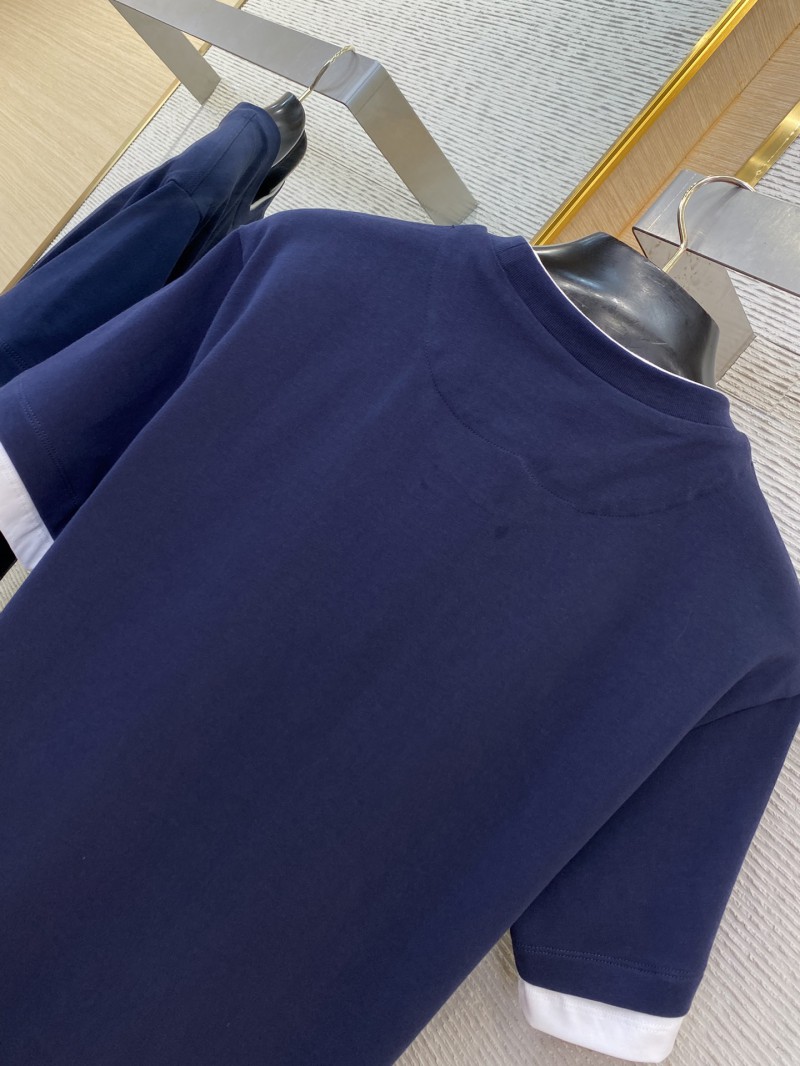 Prada Fake Double Layer Short Sleeve T-Shirt Navy 7