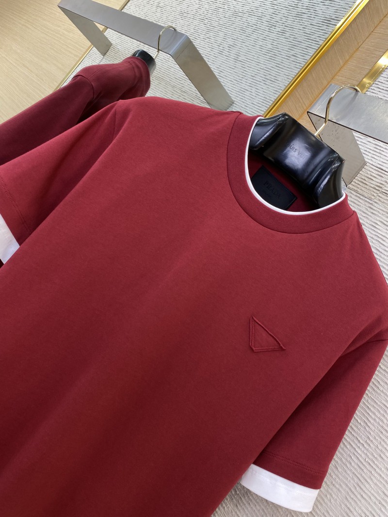 Prada Fake Double Layer Short Sleeve T-Shirt Red 5