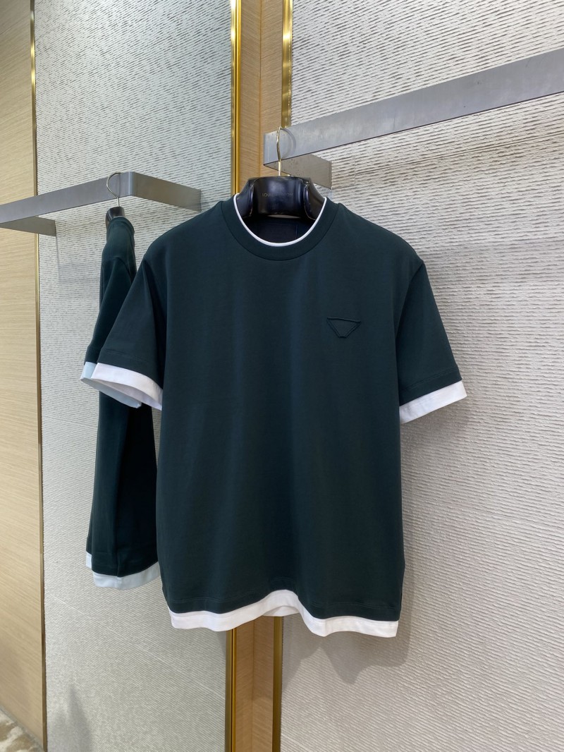 Prada Fake Double Layer Short Sleeve T-Shirt Green 4