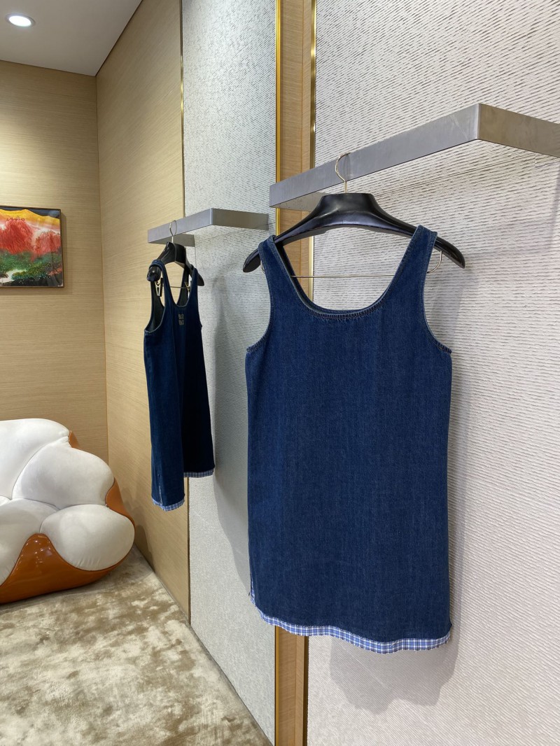 Miu Miu Logo Patchwork Denim Dress 2