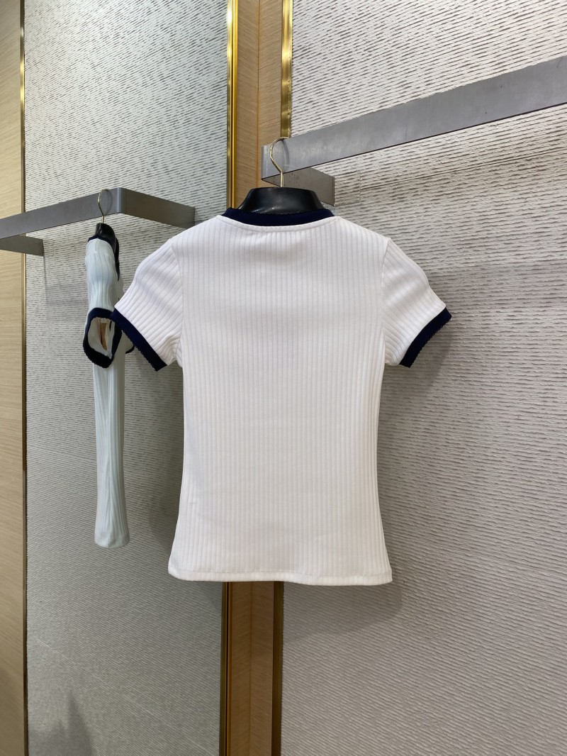 Miu Miu Clashing Colour Round Neck Letter Embroidery Short Sleeve T-Shirt Black 6