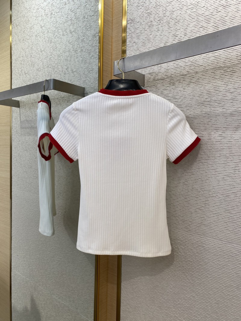 Miu Miu Clashing Colours Round Neck Letter Embroidery Short Sleeve T-Shirt Red 6