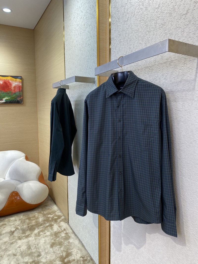 Balenciaga Check Cotton Long Sleeve Lapel Shirt 2