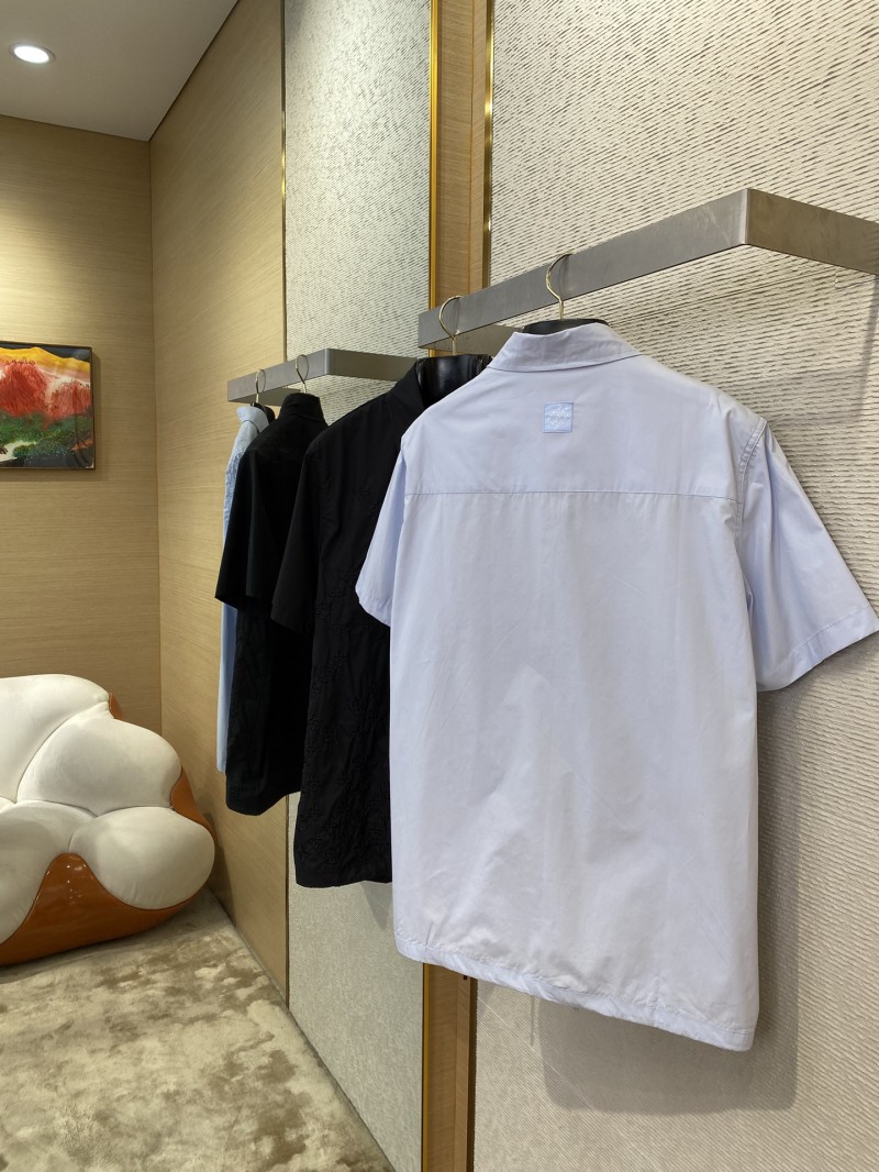 LV Gradient Floral Embroidery Short Sleeve Shirt Blue 3