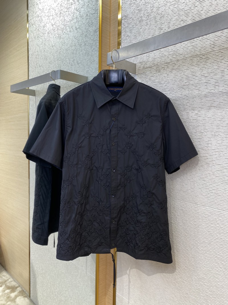 LV Gradient Floral Embroidery Short Sleeve Shirt Black 4