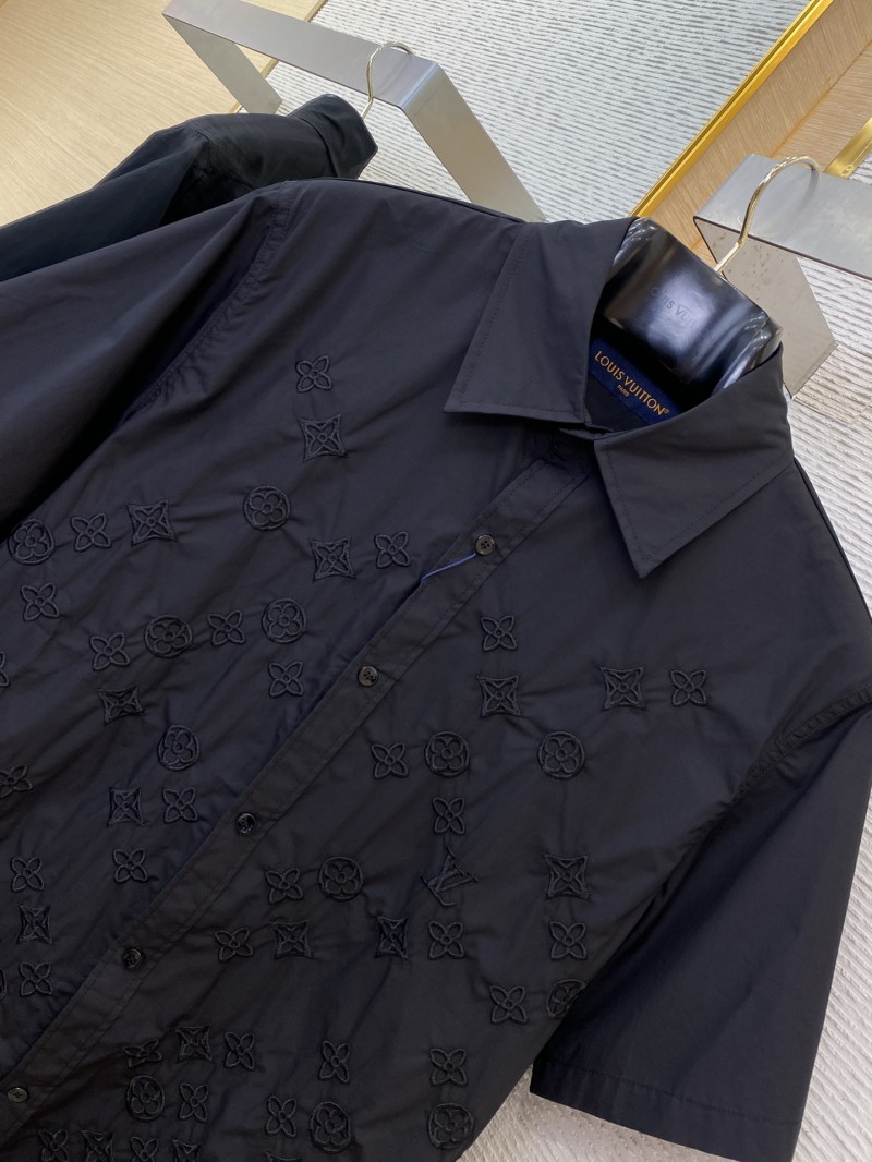 LV Gradient Floral Embroidery Short Sleeve Shirt Black 5