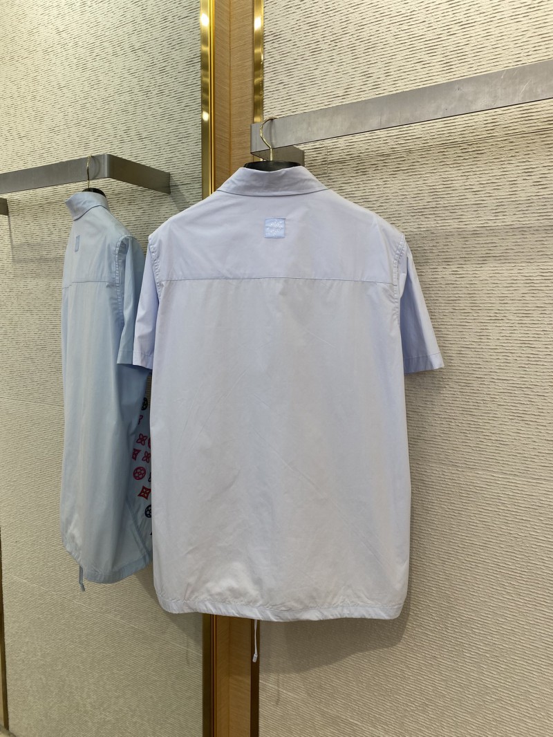 LV Gradient Floral Embroidery Short Sleeve Shirt Blue 6