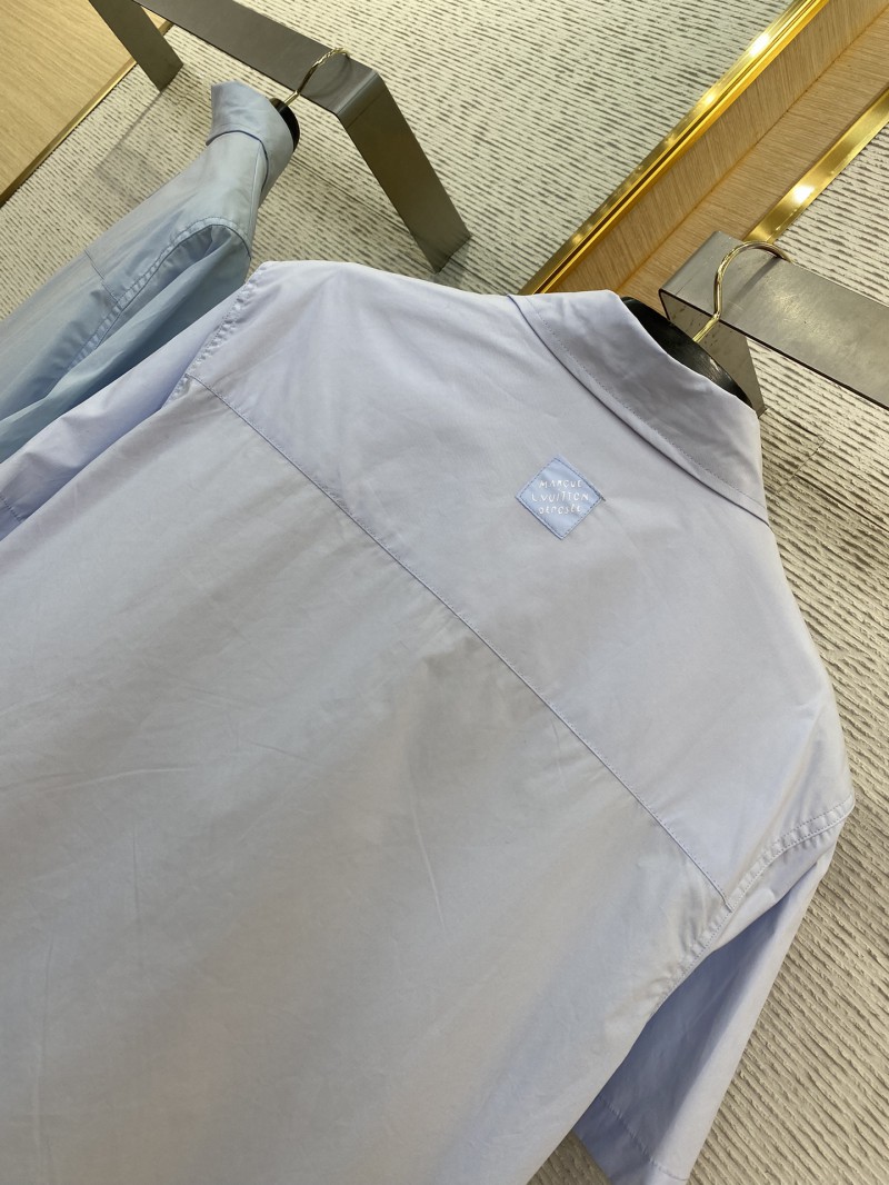 LV Gradient Floral Embroidery Short Sleeve Shirt Blue 7