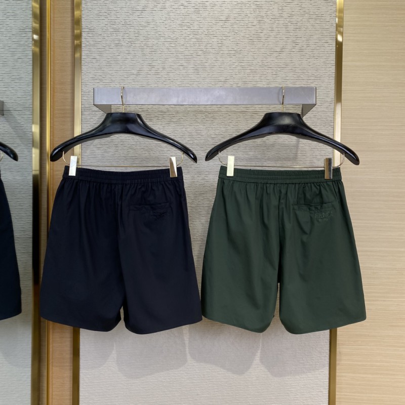 Fendi Letter Embroidered Straight Leg Nylon Shorts Green 1