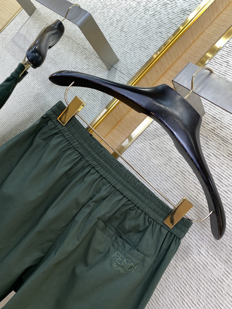 Fendi Letter Embroidered Straight Leg Nylon Shorts Green 7