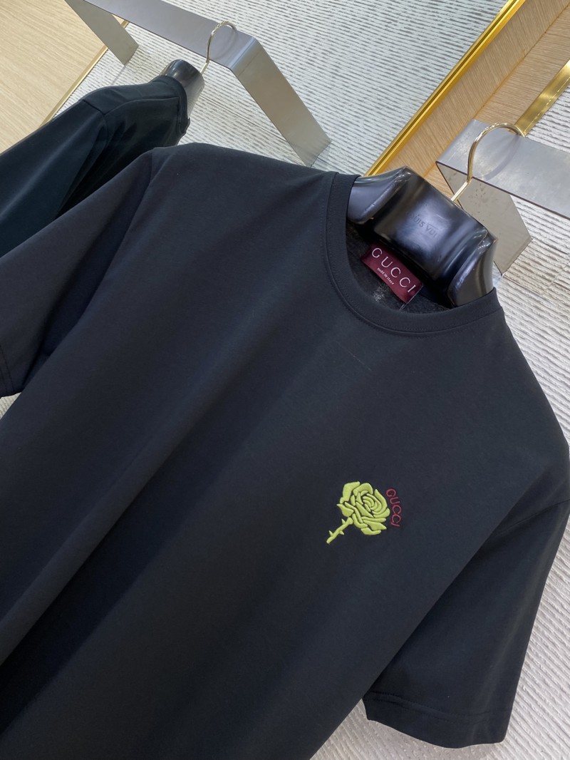 Gucci Green Rose 3D Embroidery Short Sleeve Black 5