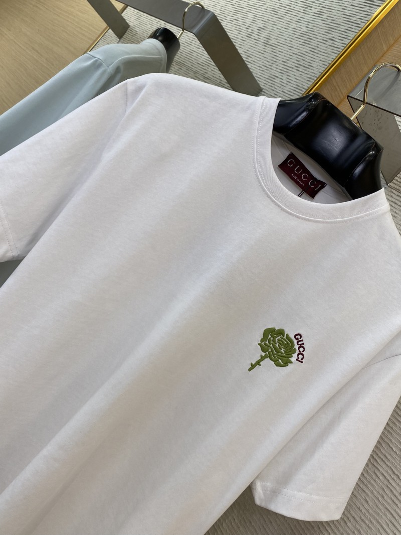 Gucci Green Rose 3D Embroidery Short Sleeve White 5
