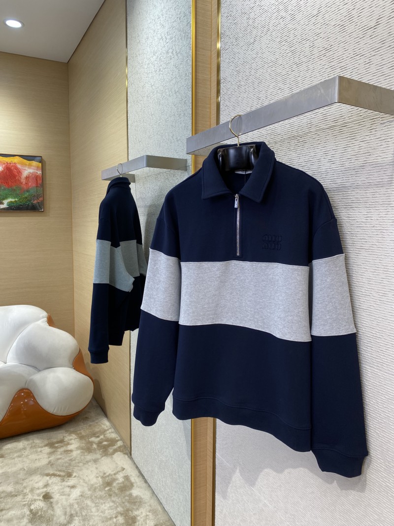 Miu Miu Lapel Embroidered Half Zip Colour Block Sweatshirt 2