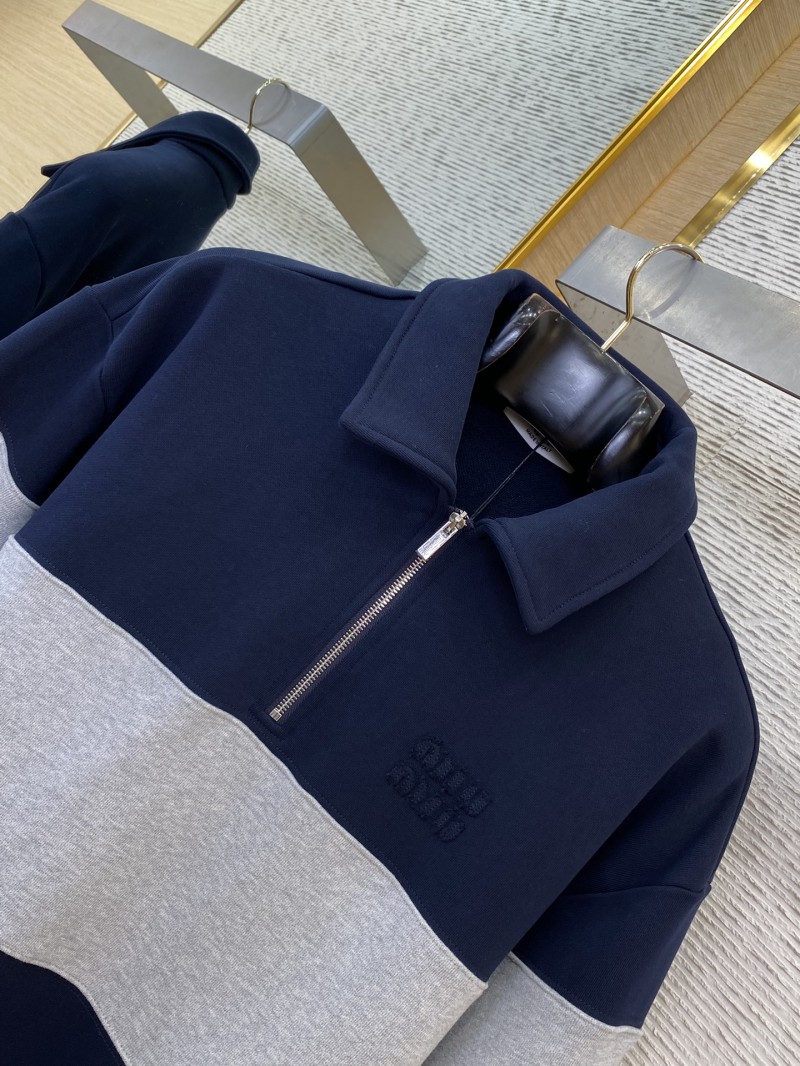 Miu Miu Lapel Embroidered Half Zip Colour Block Sweatshirt 5