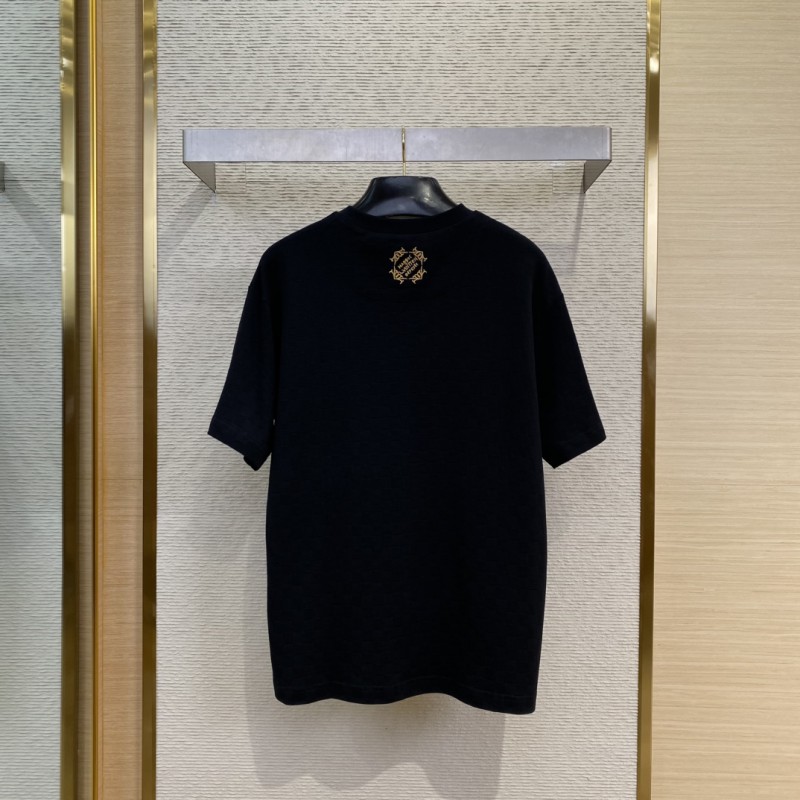 LV Gold Frame Embroidery Round Neck Short Sleeve T-Shirt 1