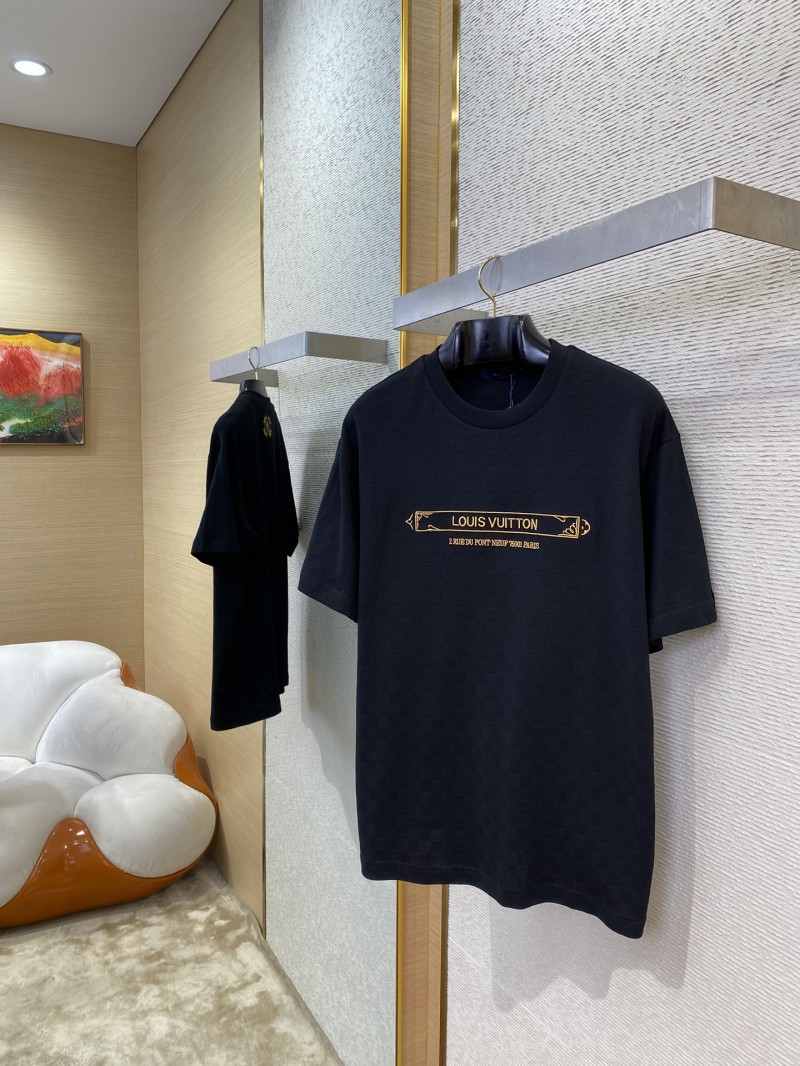 LV Gold Frame Embroidery Round Neck Short Sleeve T-Shirt 2