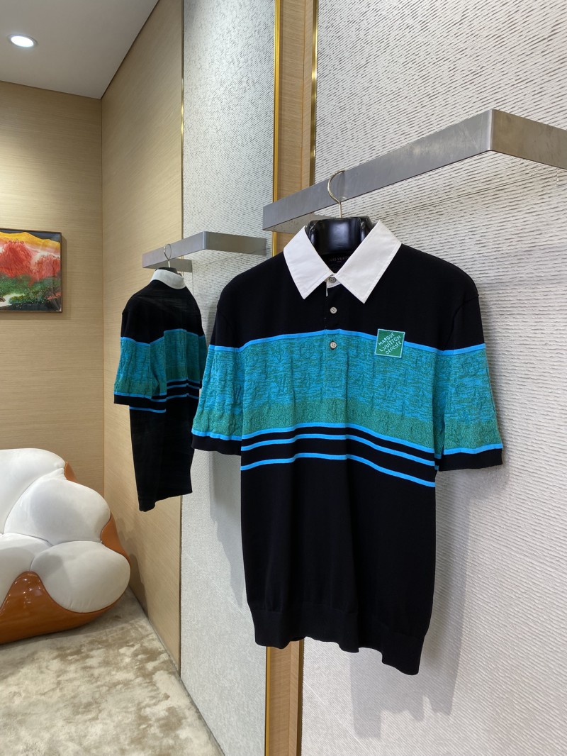LV turndown collar jacquard short sleeve polo shirt 2
