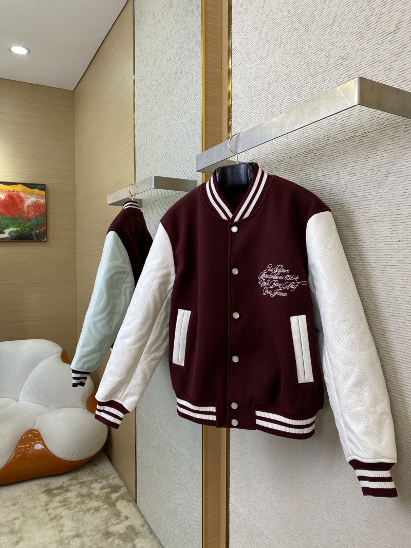 LV Leather Chest Embroidered Baseball Shirt Jacket 2