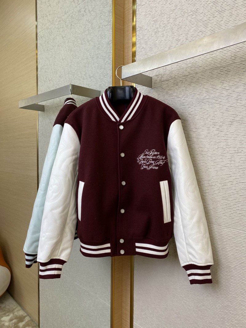 LV Leather Chest Embroidered Baseball Shirt Jacket 4