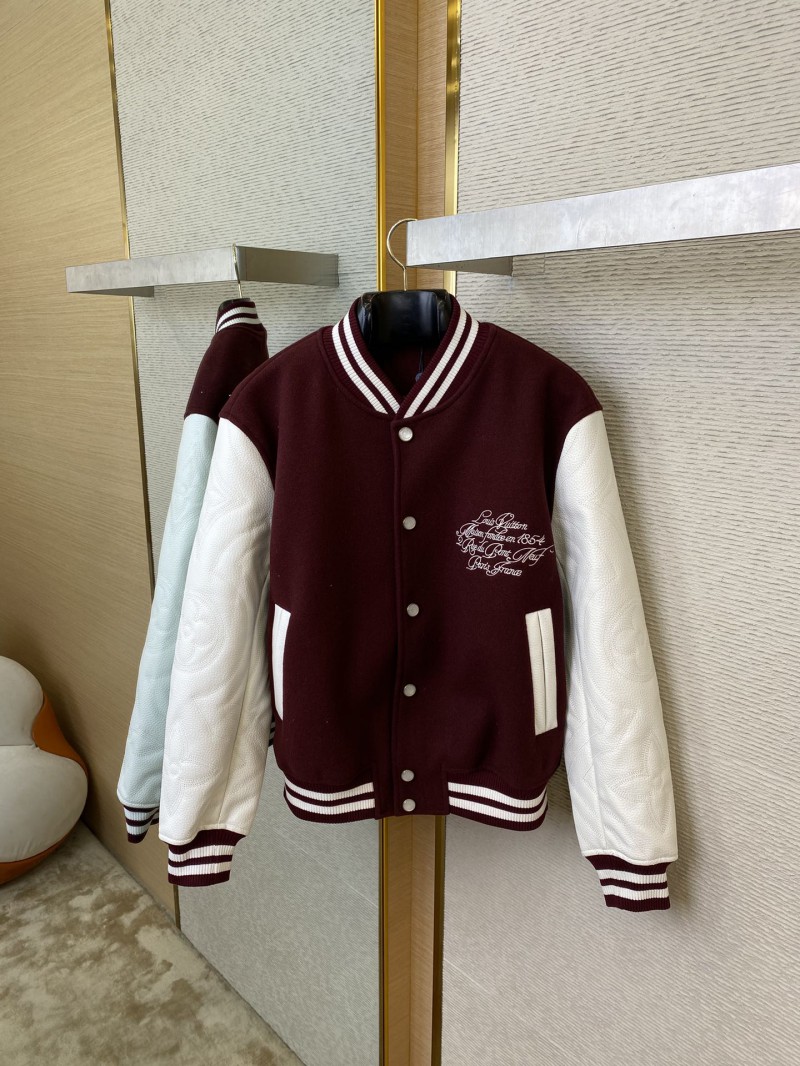 LV Leather Chest Embroidered Baseball Shirt Jacket 6
