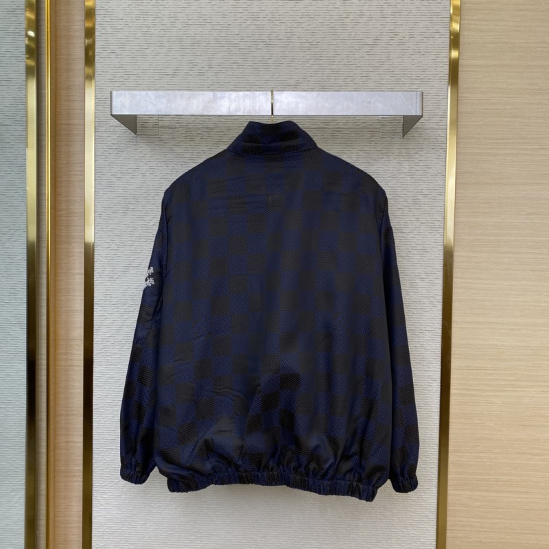 LV stand-up collar check woven zip jacket 1