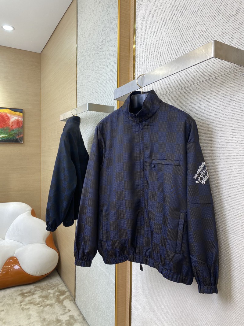 LV stand-up collar check woven zip jacket 2