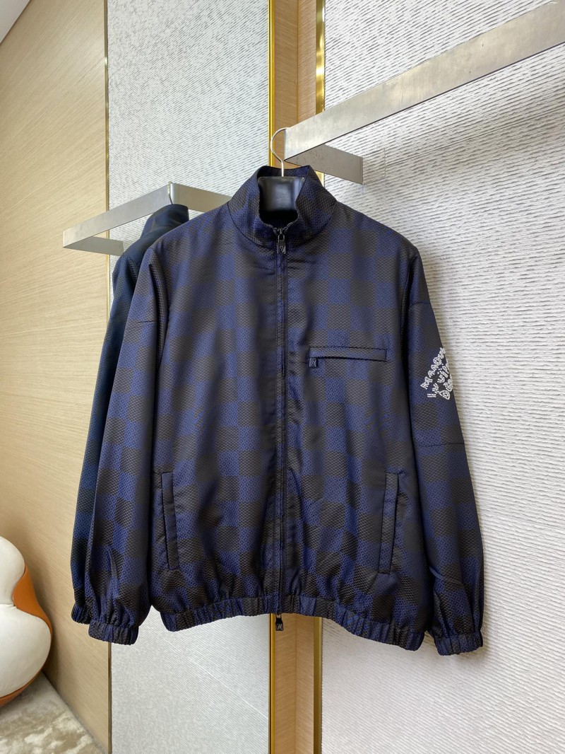 LV stand-up collar check woven zip jacket 4