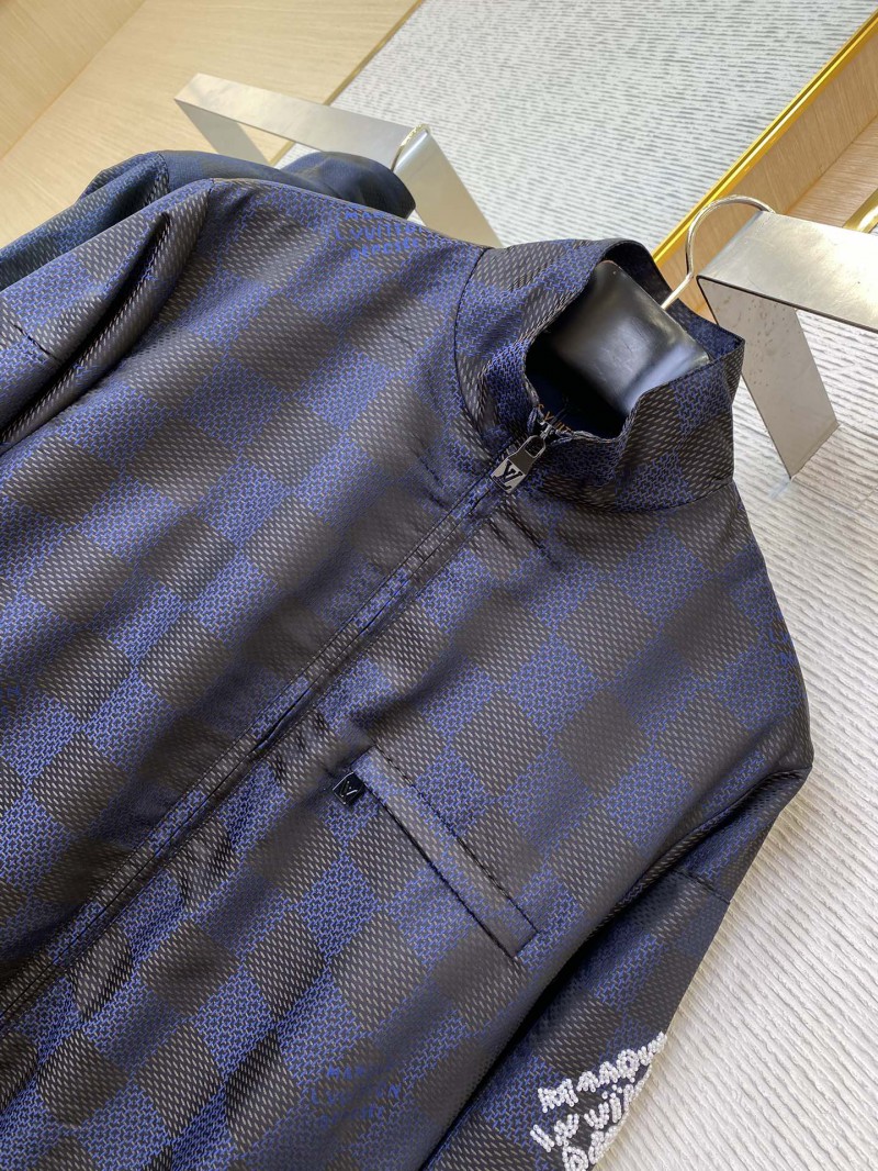 LV stand-up collar check woven zip jacket 5