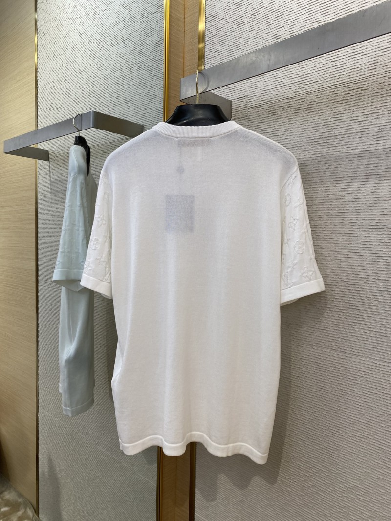 LV Jacquard Sleeve Knit Crew Neck Short Sleeve T-Shirt White 6