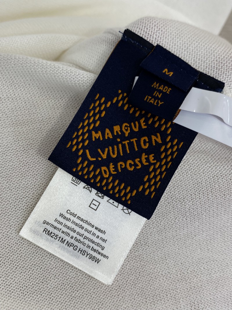 LV Jacquard Sleeve Knit Crew Neck Short Sleeve T-Shirt White 8