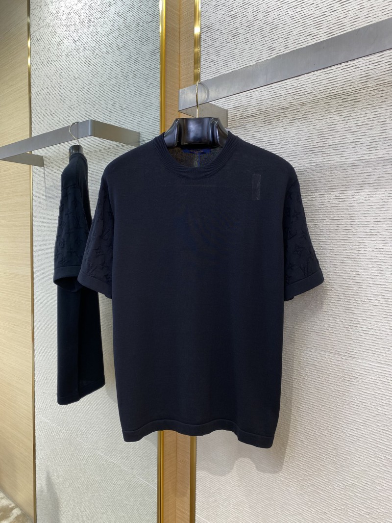 LV Jacquard Sleeve Knit Crew Neck Short Sleeve T-Shirt Black 4