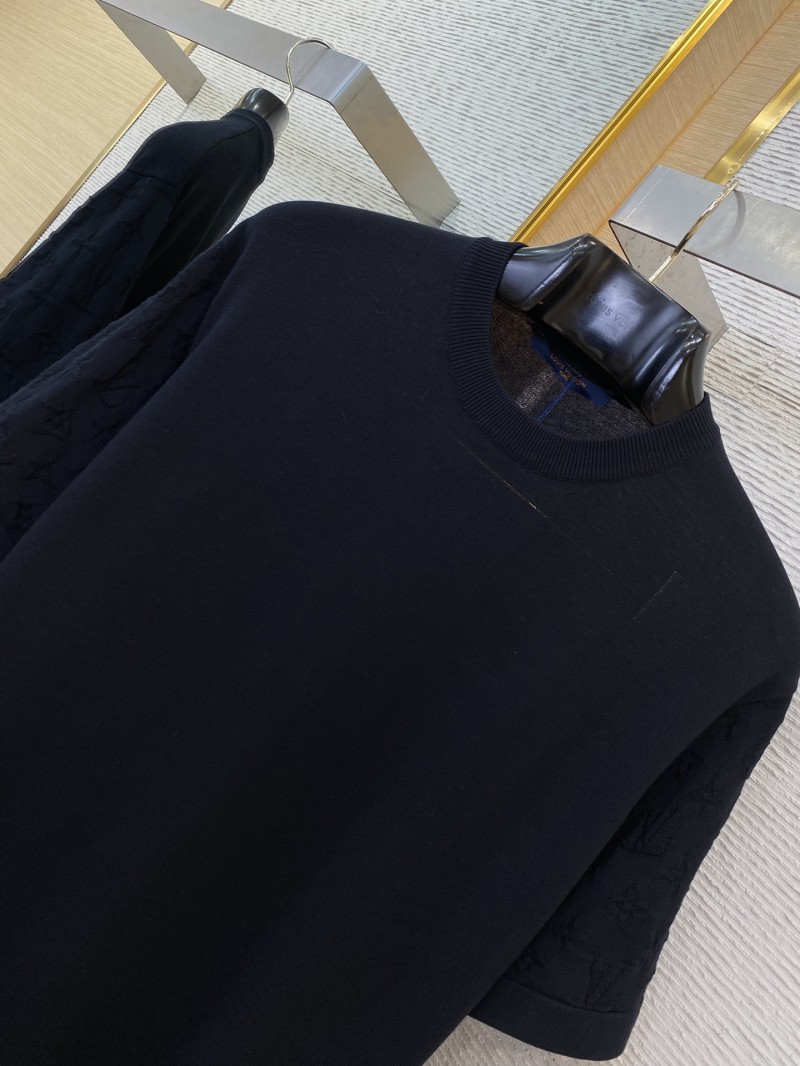 LV Jacquard Sleeve Knit Crew Neck Short Sleeve T-Shirt Black 5