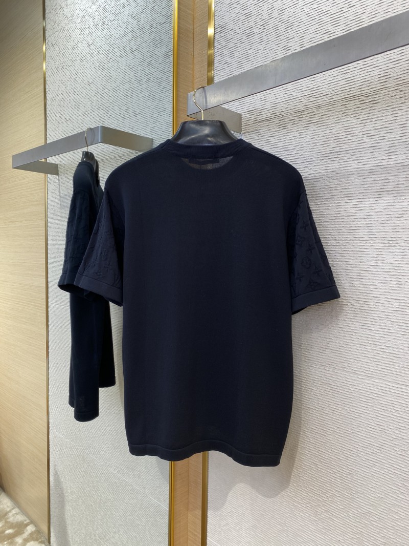 LV Jacquard Sleeve Knit Crew Neck Short Sleeve T-Shirt Black 6