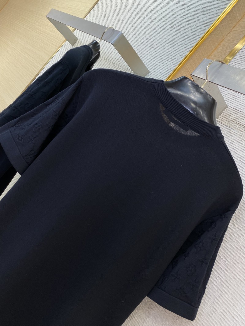 LV Jacquard Sleeve Knit Crew Neck Short Sleeve T-Shirt Black 7