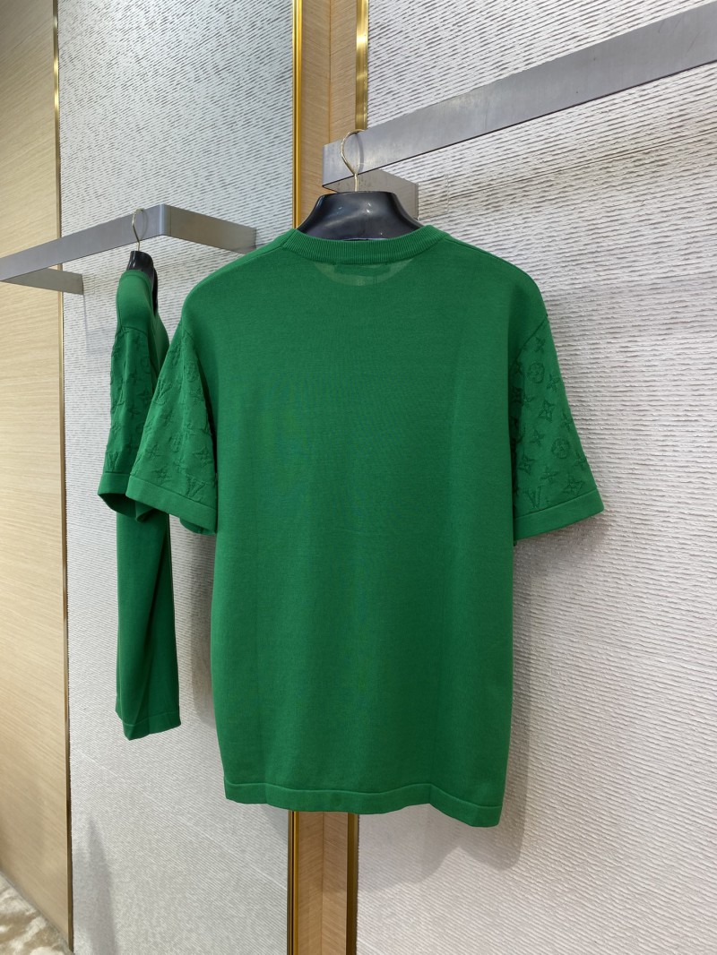 LV Jacquard Sleeve Knit Crew Neck Short Sleeve T-Shirt Green 6