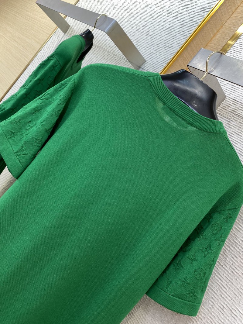 LV Jacquard Sleeve Knit Crew Neck Short Sleeve T-Shirt Green 7