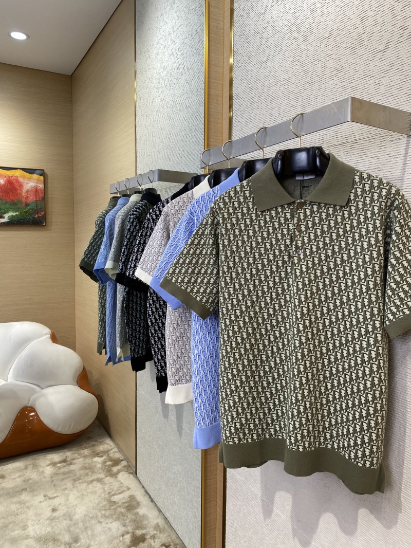 Dior Knitted Jacquard Polo Shirt Green 2