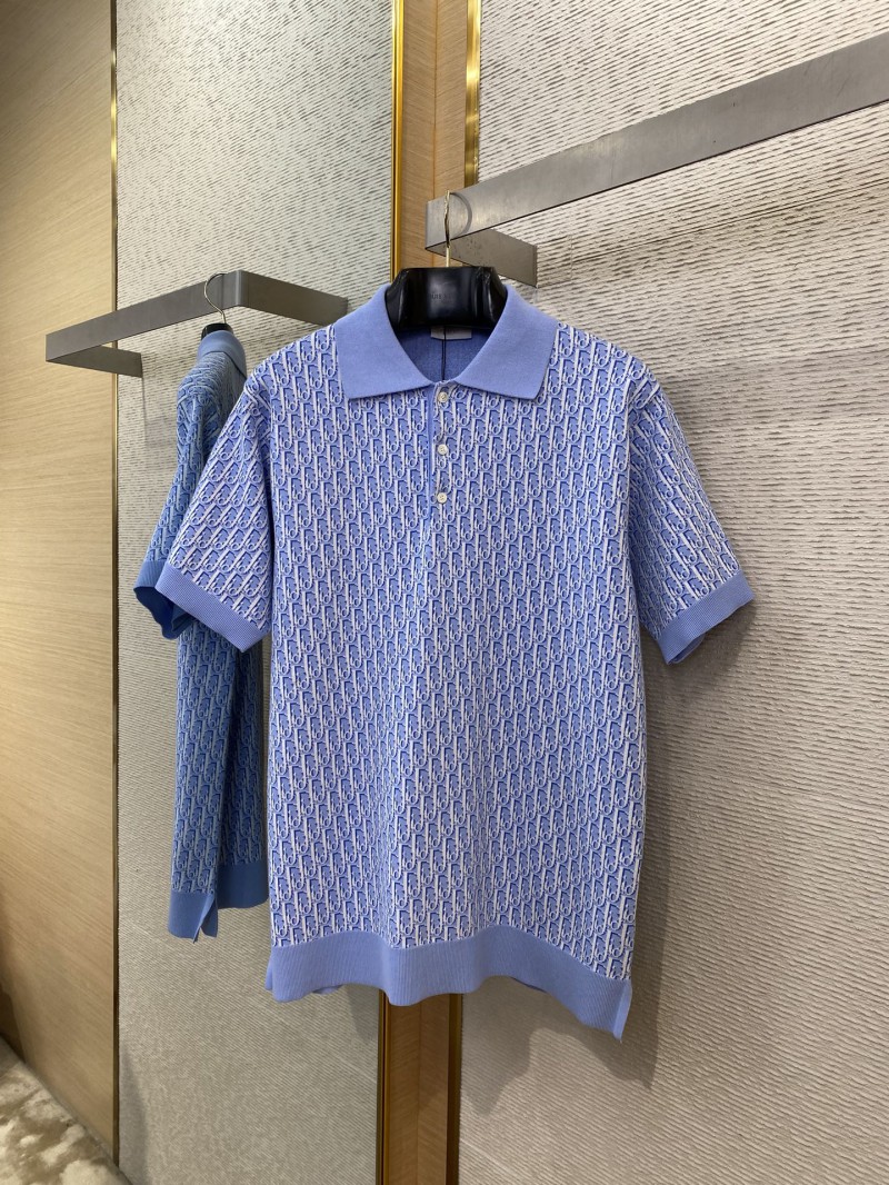 Dior Knitted Jacquard Polo Shirt Blue 4