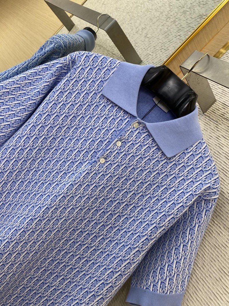 Dior Knitted Jacquard Polo Shirt Blue 5
