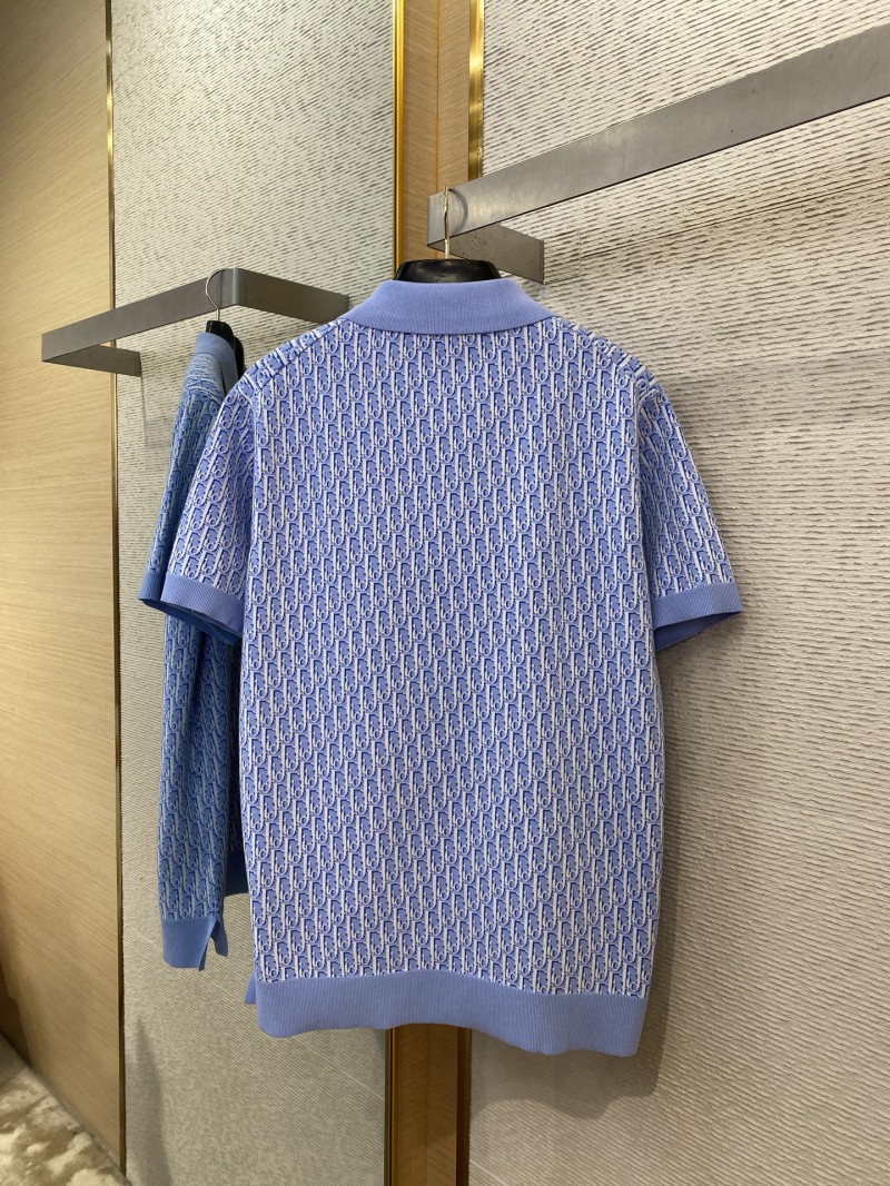 Dior Knitted Jacquard Polo Shirt Blue 6