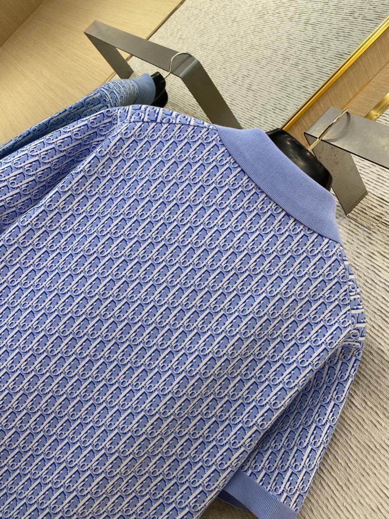 Dior Knitted Jacquard Polo Shirt Blue 7