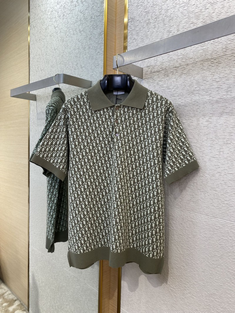Dior Knitted Jacquard Polo Shirt Green 4