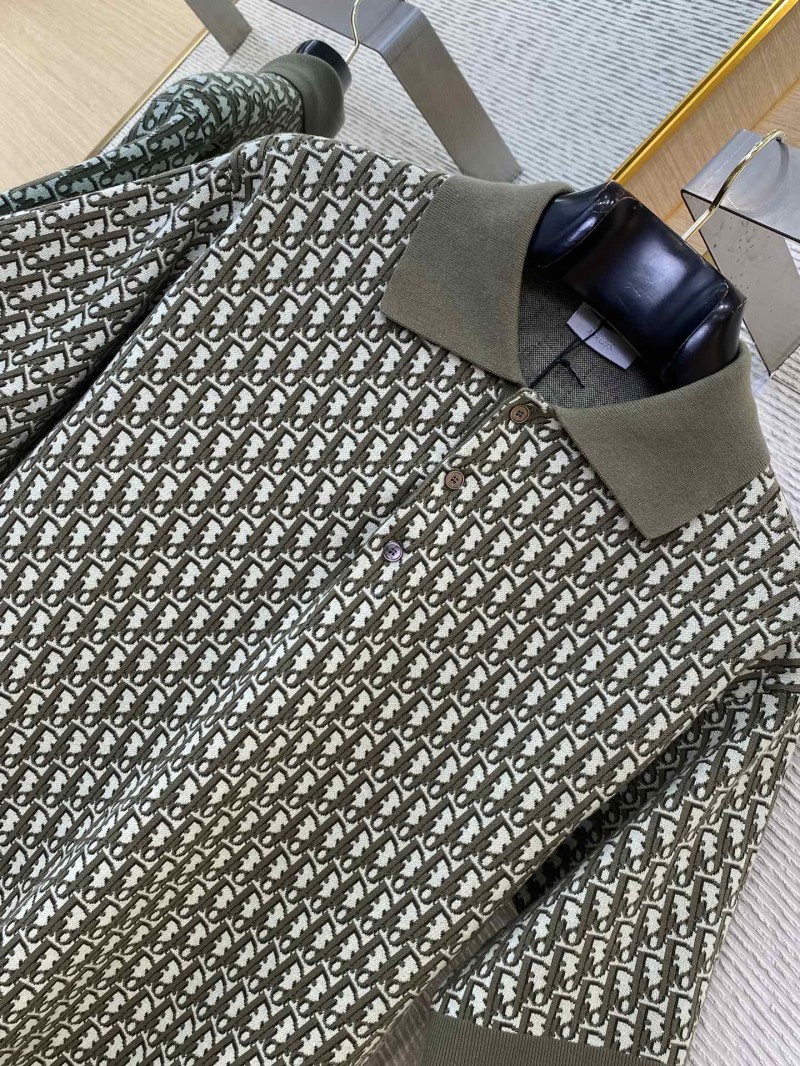 Dior Knitted Jacquard Polo Shirt Green 5