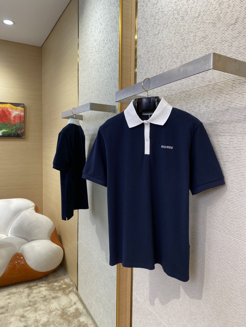 Miu Miu Colour Block Collar Beaded Short Sleeve Polo Shirt 2