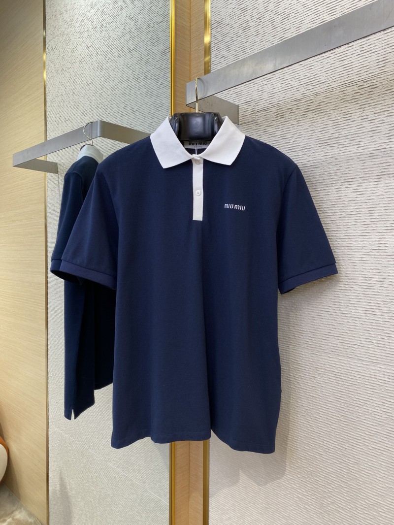 Miu Miu Colour Block Collar Beaded Short Sleeve Polo Shirt 4