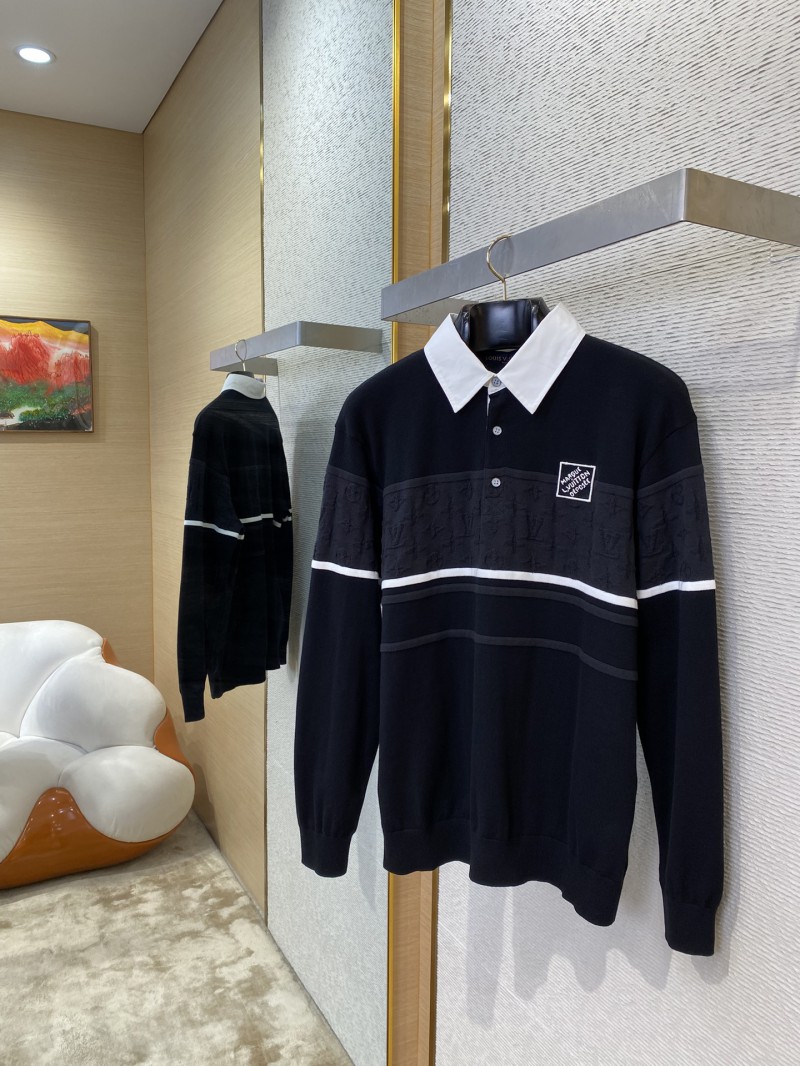 LV Flap neck jacquard long sleeve polo shirt 2