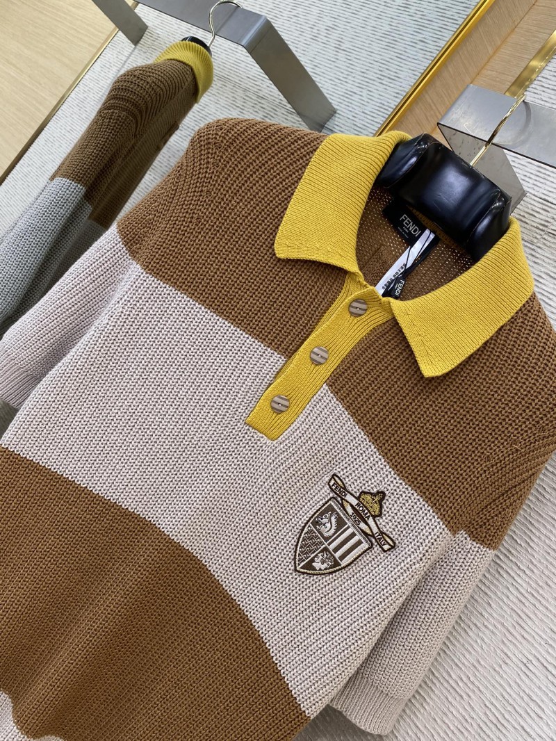 Fendi emblem embroidered short-sleeved knitted polo shirt 5