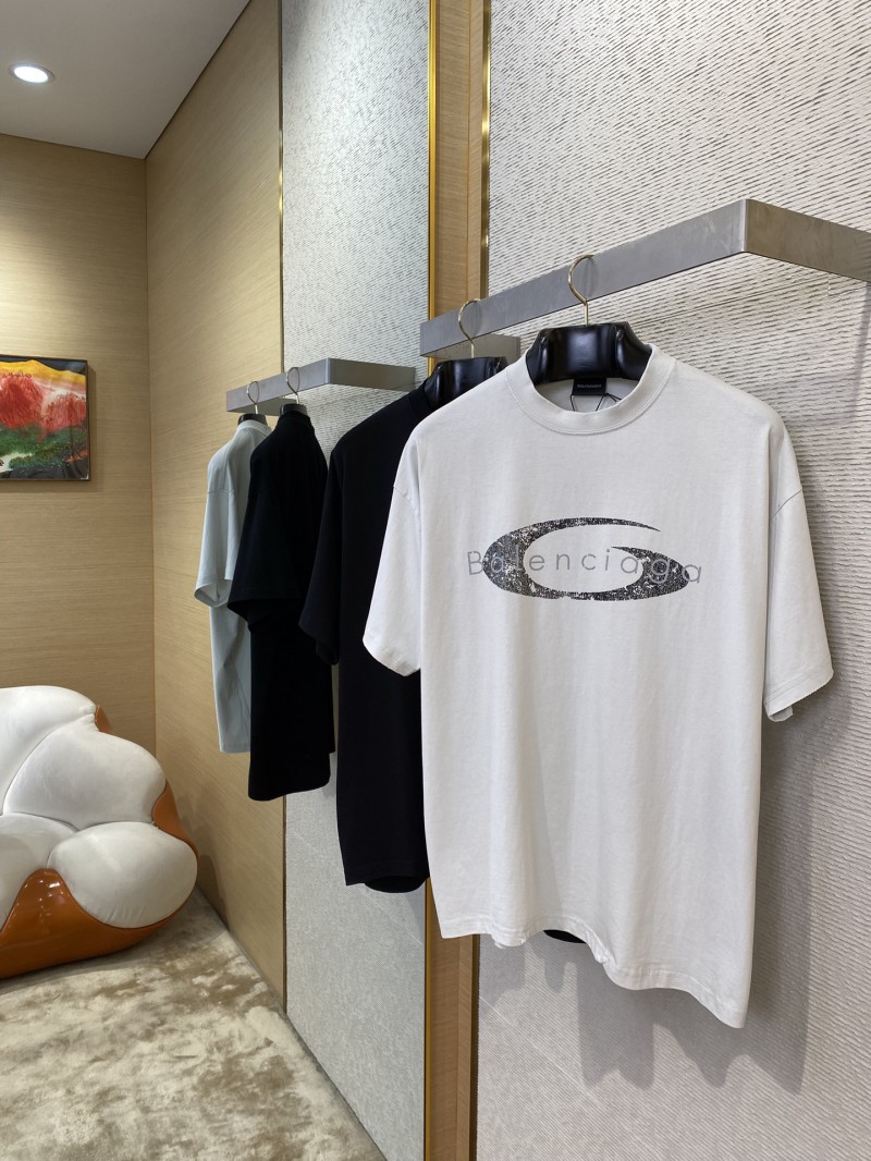 Balenciaga Logo Cracked Letter Print Short Sleeve T-Shirt White 2