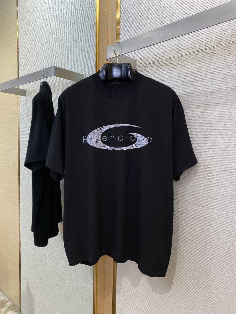Balenciaga Logo Crackle Letter Print Short Sleeve T-Shirt Black 4